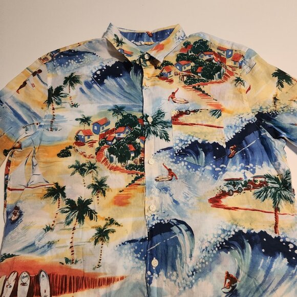 American‎ Eagle Outfitters Hawaiian Shirt Serously Soft Surfers Waves Medium - Picture 4 of 9